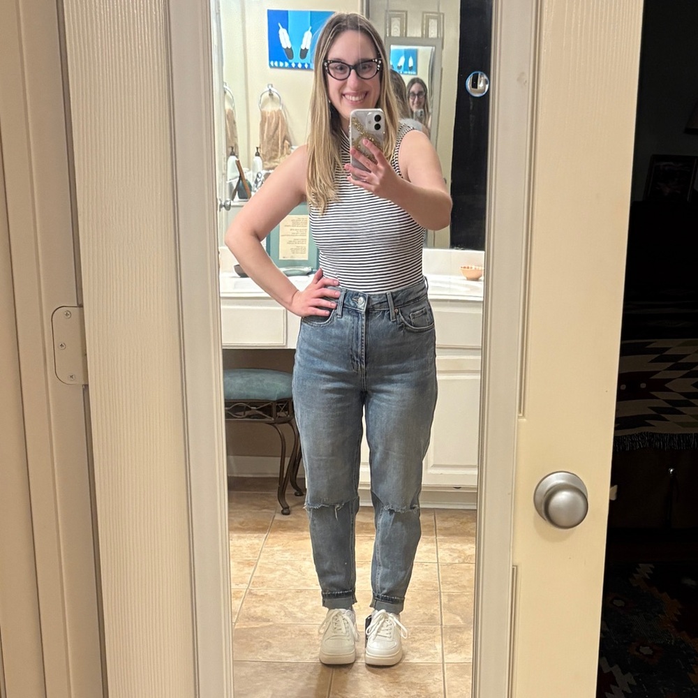 wild fable Distressed High-Rise Mom Jeans in Mid Blue - Picture 12 of 14